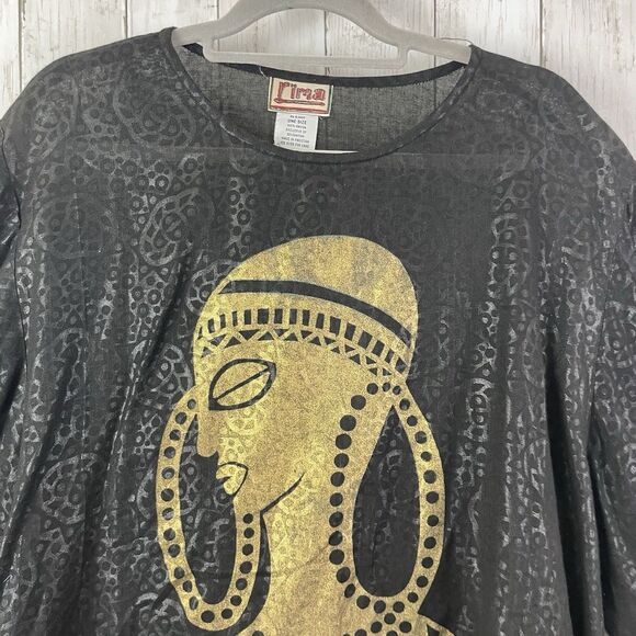 Rima One Size African Black & Gold 2 Piece Blouse & Skirt Set - Drawstring Waist - Picture 3 of 14